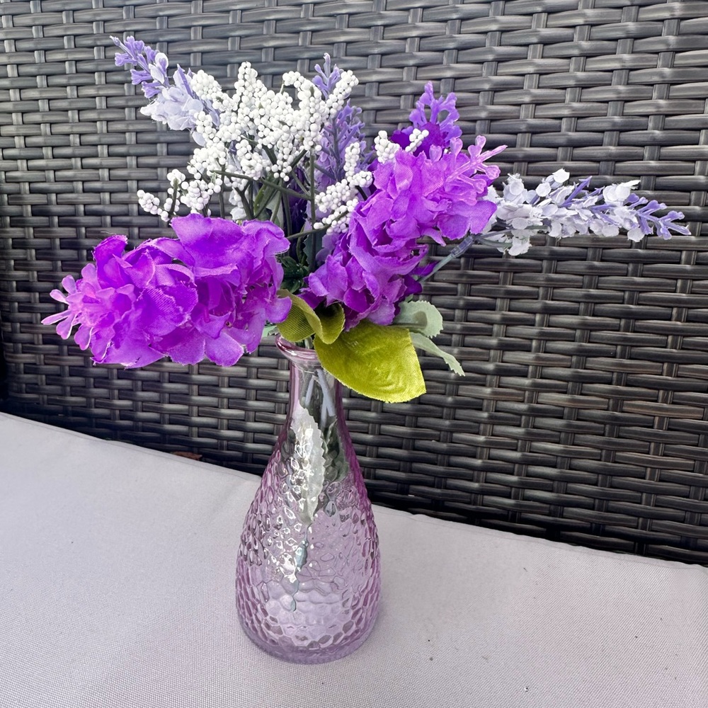 Bundle of 8 Purple Textured Vases With Fake Flowers Wedding/Shower Center Pcs